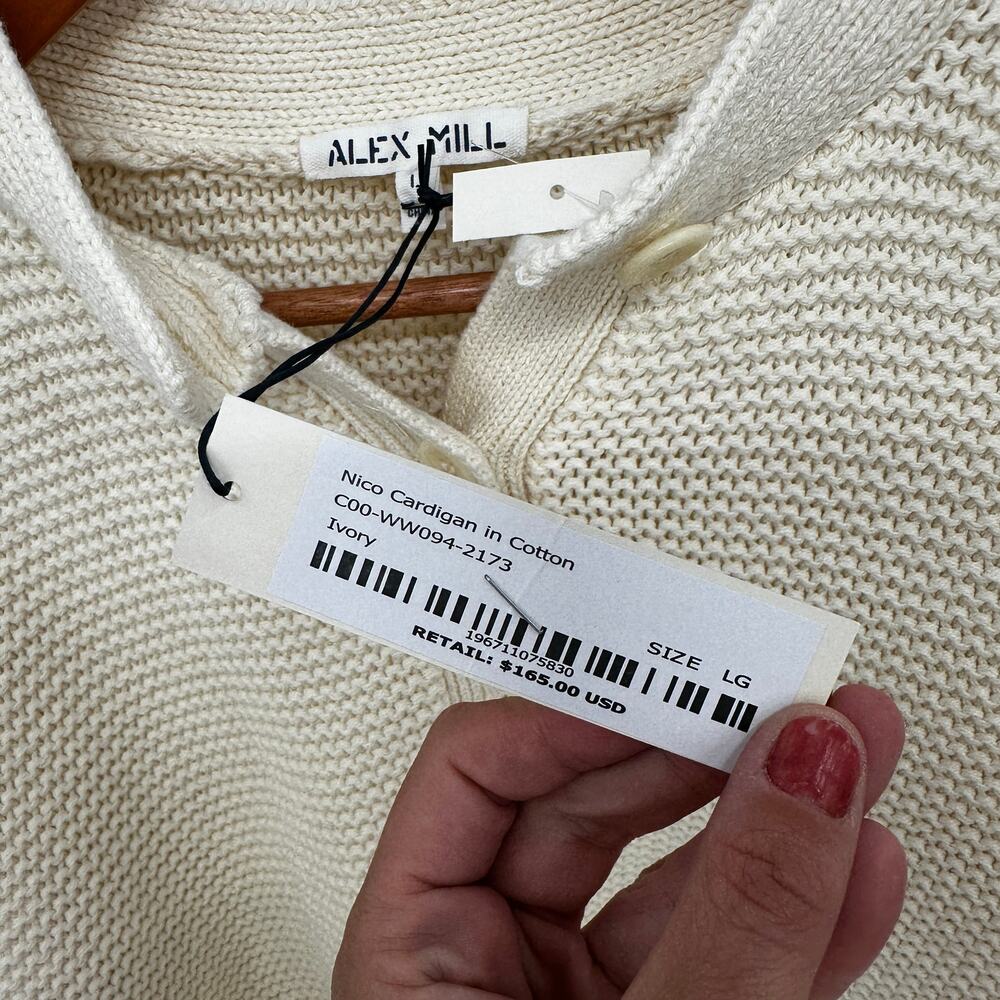 ALEX MILL NWT Evereve Nico Cotton Knit Button Front Cardigan in Ivory // L - Picture 12 of 15